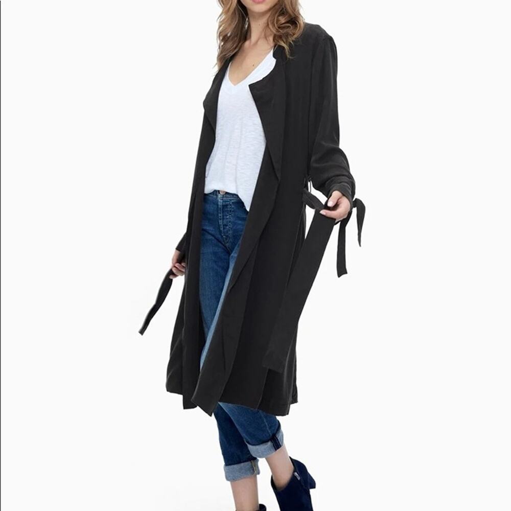 Splendid Sandwash Twill Drape Trench Coat. Black. Knee length. Tie waist - Picture 2 of 12